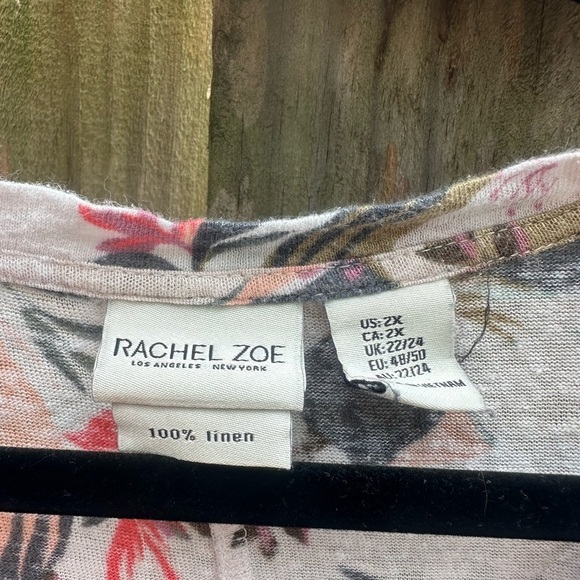 Rachel Zoe 100% Linen Plus Size Floral Casual Loose Fit Short Sleeve Tee - Picture 3 of 6